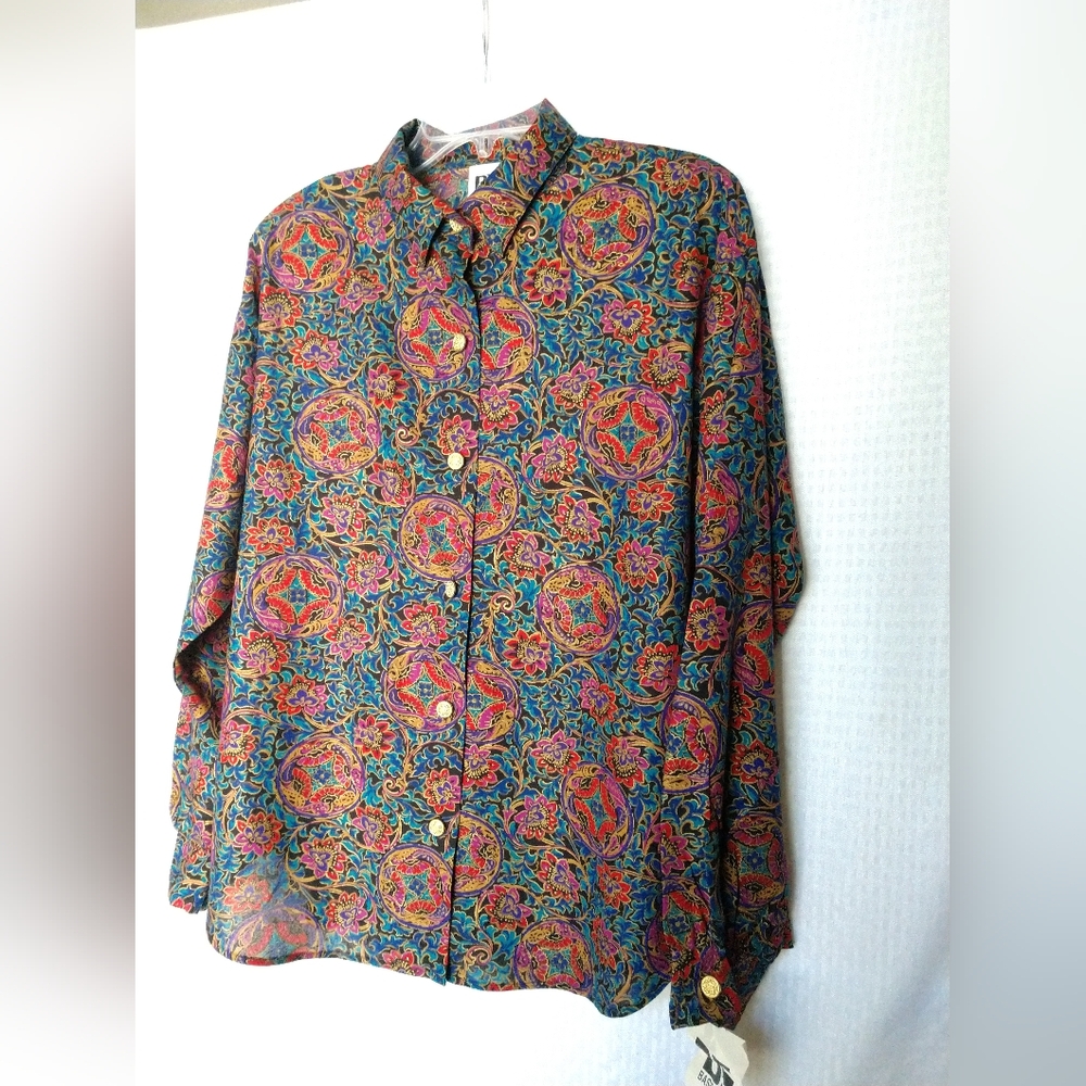 NEW Vintage Basic Editions Shirt Blouse Colorful Floral NWT Large Chest 44" - Picture 10 of 10